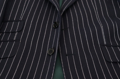 Dolce & Gabbana Men's Dark Blue Stripe Wool Single Breasted Blazer