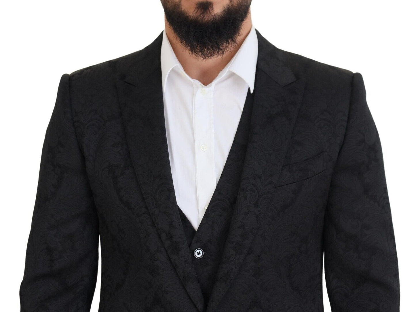 Dolce & Gabbana Men's Black Floral Brocade 2 Piece MARTINI Suit