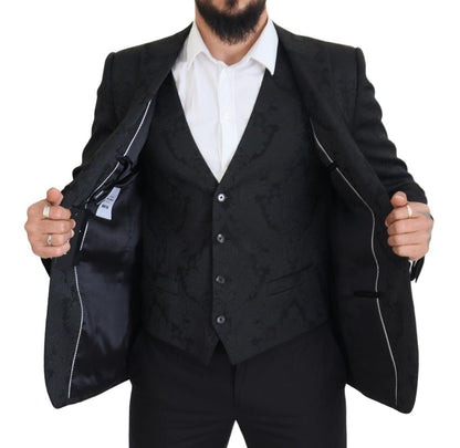 Dolce & Gabbana Men's Black Floral Brocade 2 Piece MARTINI Suit