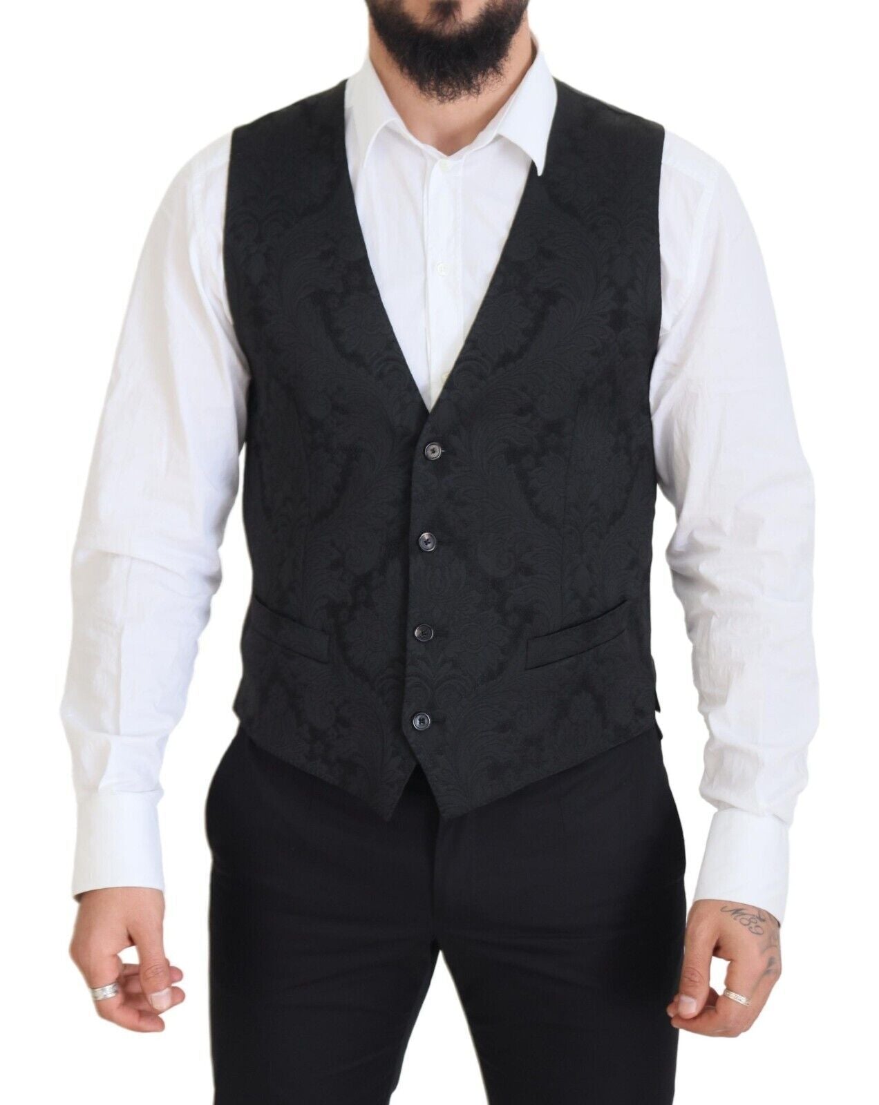 Dolce & Gabbana Men's Black Floral Brocade 2 Piece MARTINI Suit