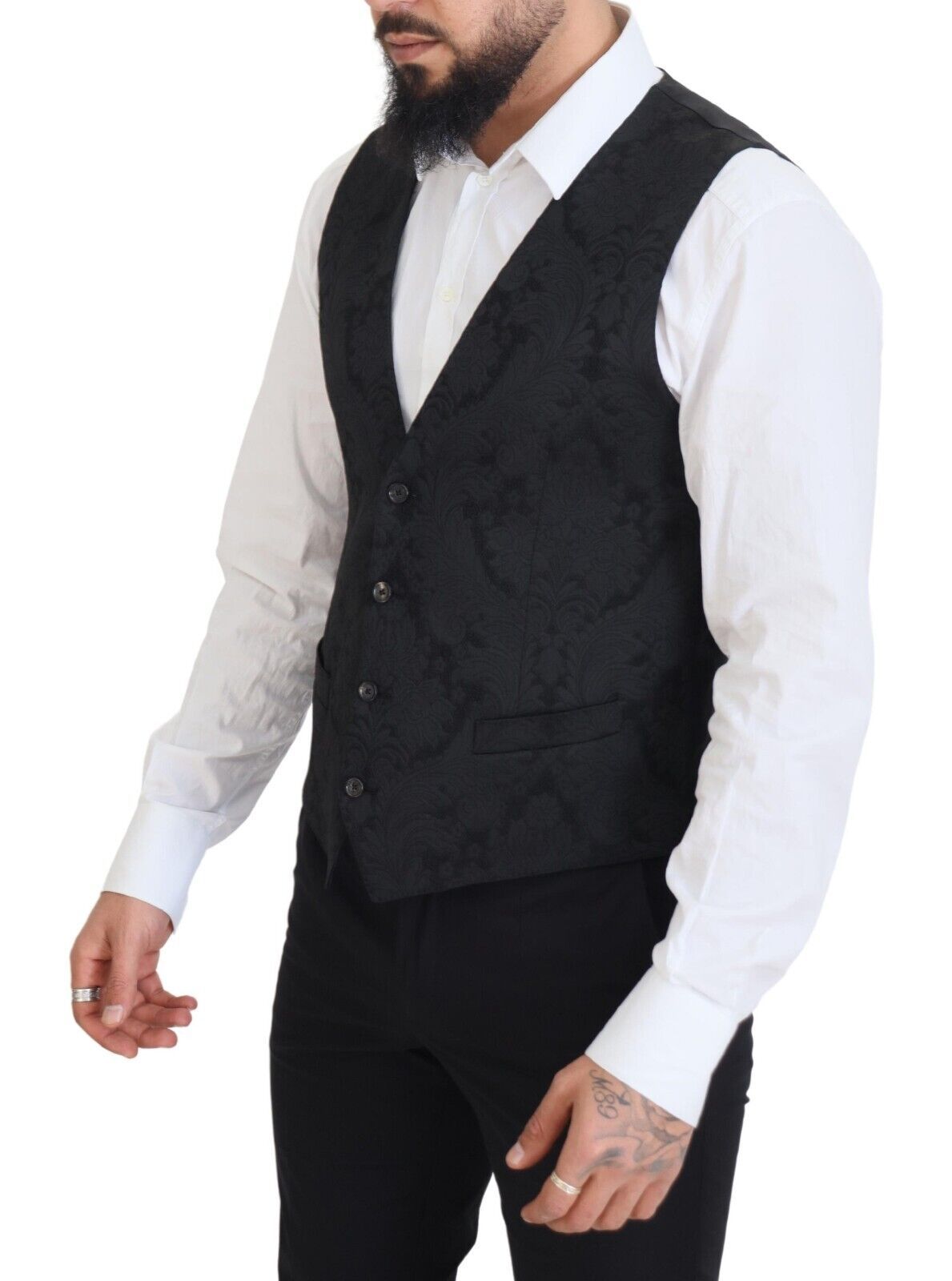 Dolce & Gabbana Men's Black Floral Brocade 2 Piece MARTINI Suit