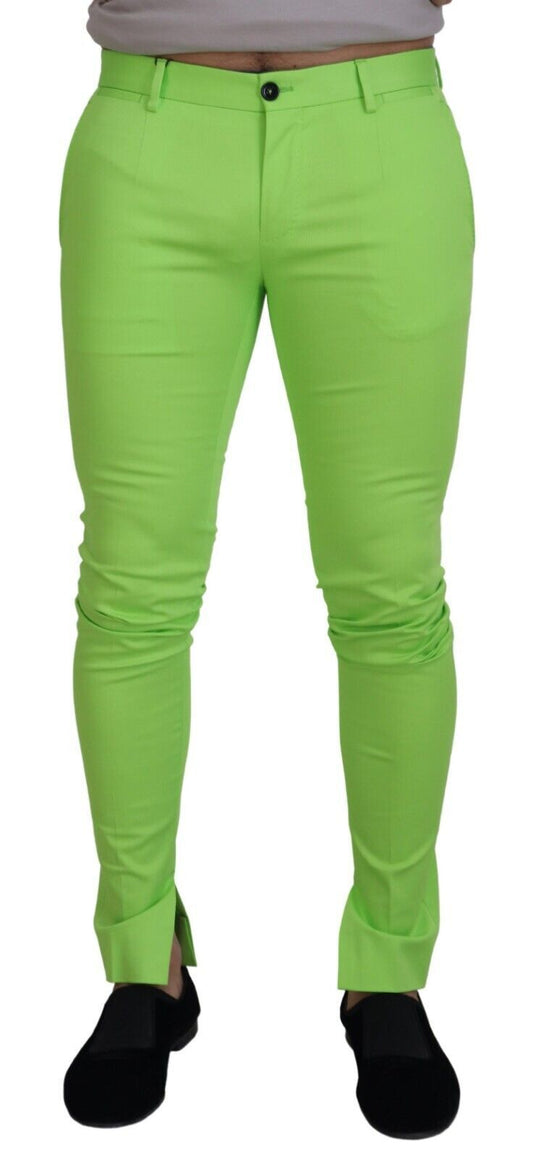 Trousers by Dolce & Gabbana for men in stretch cotton green features an on trend silhouette, showcasing a sophisticated skinny with a long and for an on trend finish.