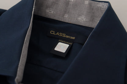 Roberto Cavalli Navy Blue Cotton Dress Formal Shirt