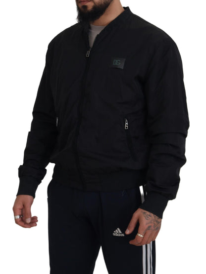 Dolce & Gabbana Men's Black Nylon Logo Bomber Zipper Jacket