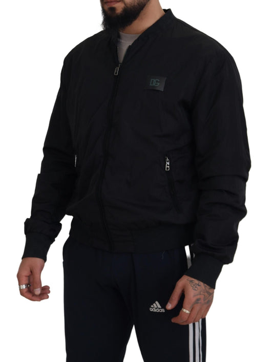 Dolce & Gabbana Men's Black Nylon Logo Bomber Zipper Jacket