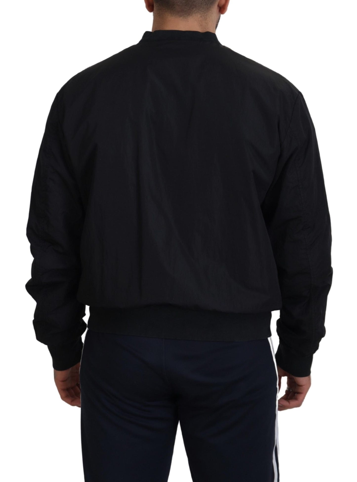 Dolce & Gabbana Men's Black Nylon Logo Bomber Zipper Jacket