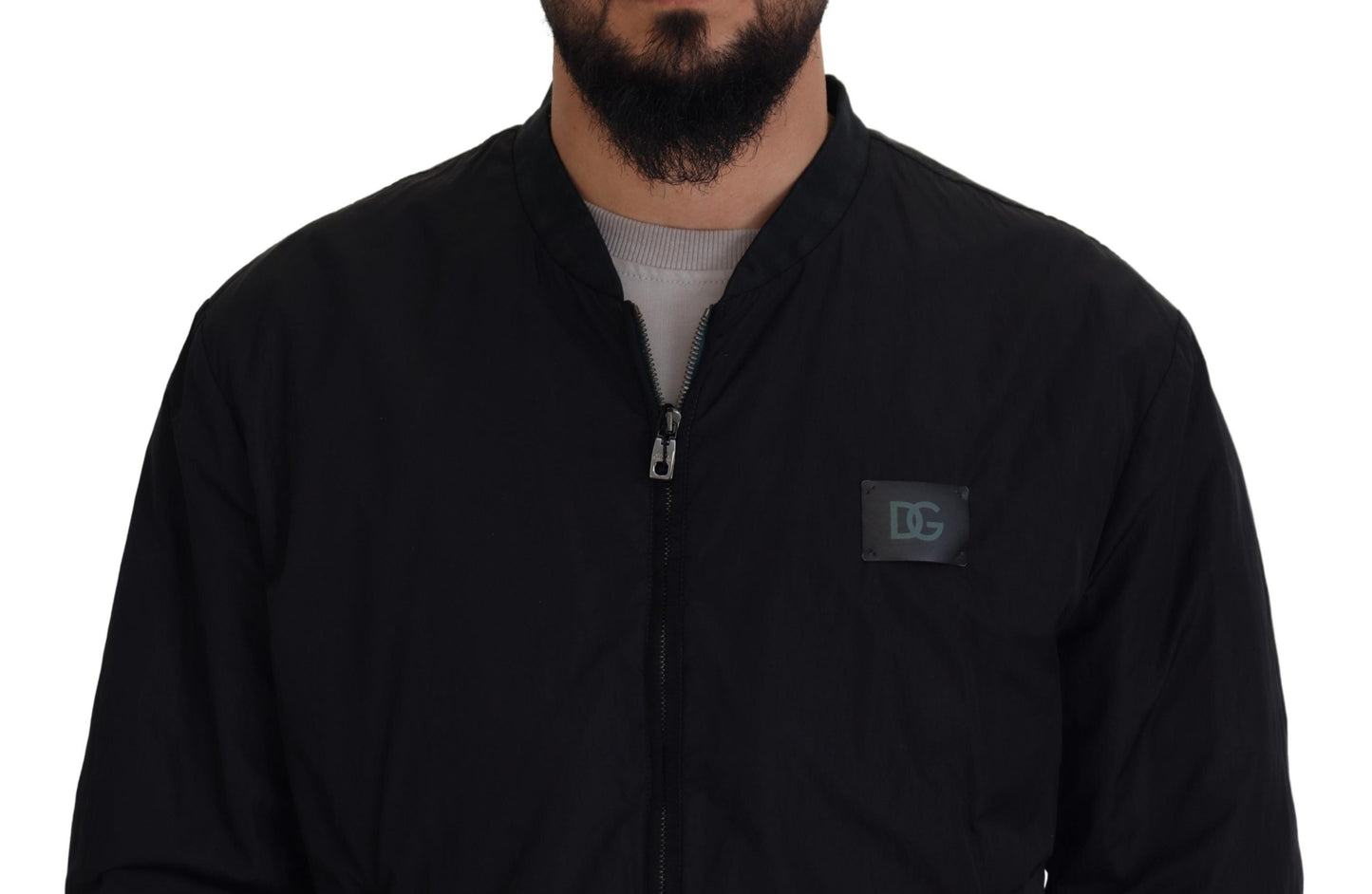 Dolce & Gabbana Men's Black Nylon Logo Bomber Zipper Jacket