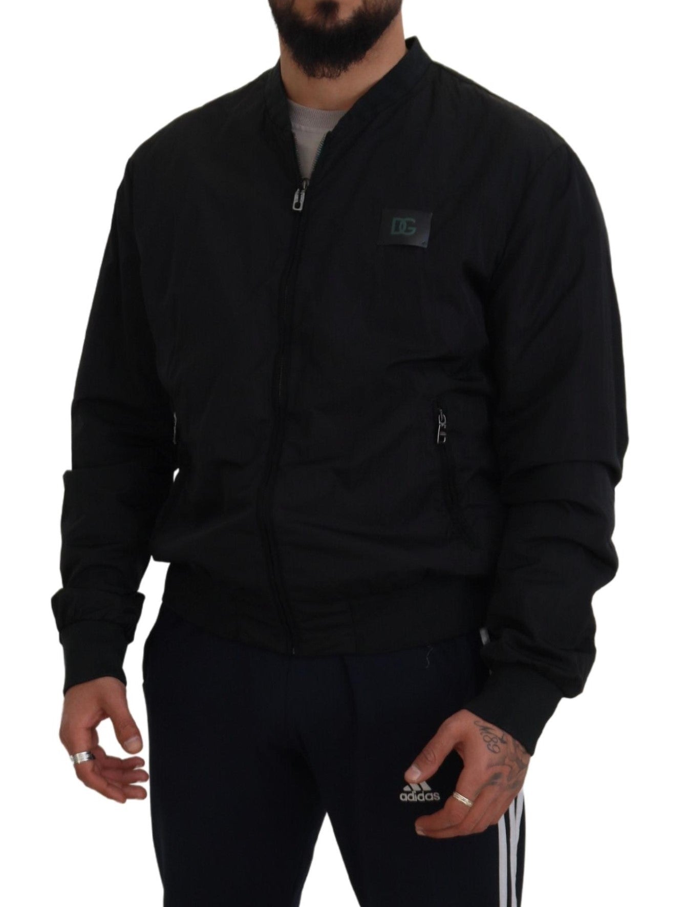 Dolce & Gabbana Men's Black Nylon Logo Bomber Zipper Jacket