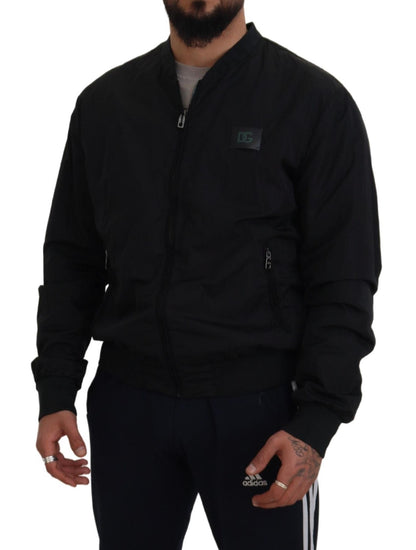 Dolce & Gabbana Men's Black Nylon Logo Bomber Zipper Jacket