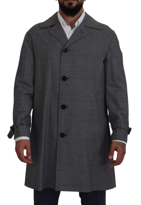 Dolce & Gabbana Men's Rayon Wool & Elastane Trench Coat - Gray Plaid
