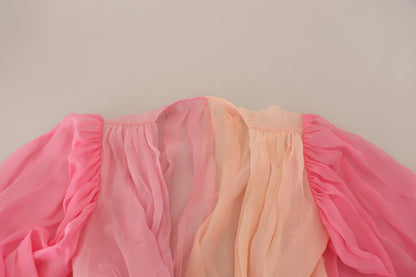 Dolce & Gabbana Pink Silk Wrap Long Sleeves Blouse Top