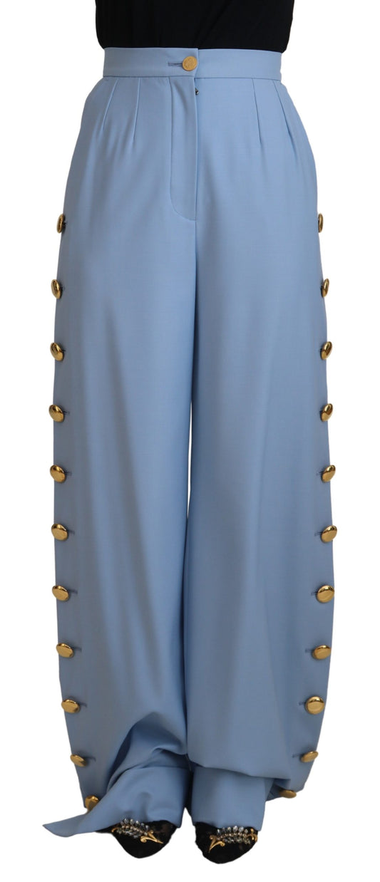 Dolce & Gabbana Women's Light Blue Button Wide Leg Pants