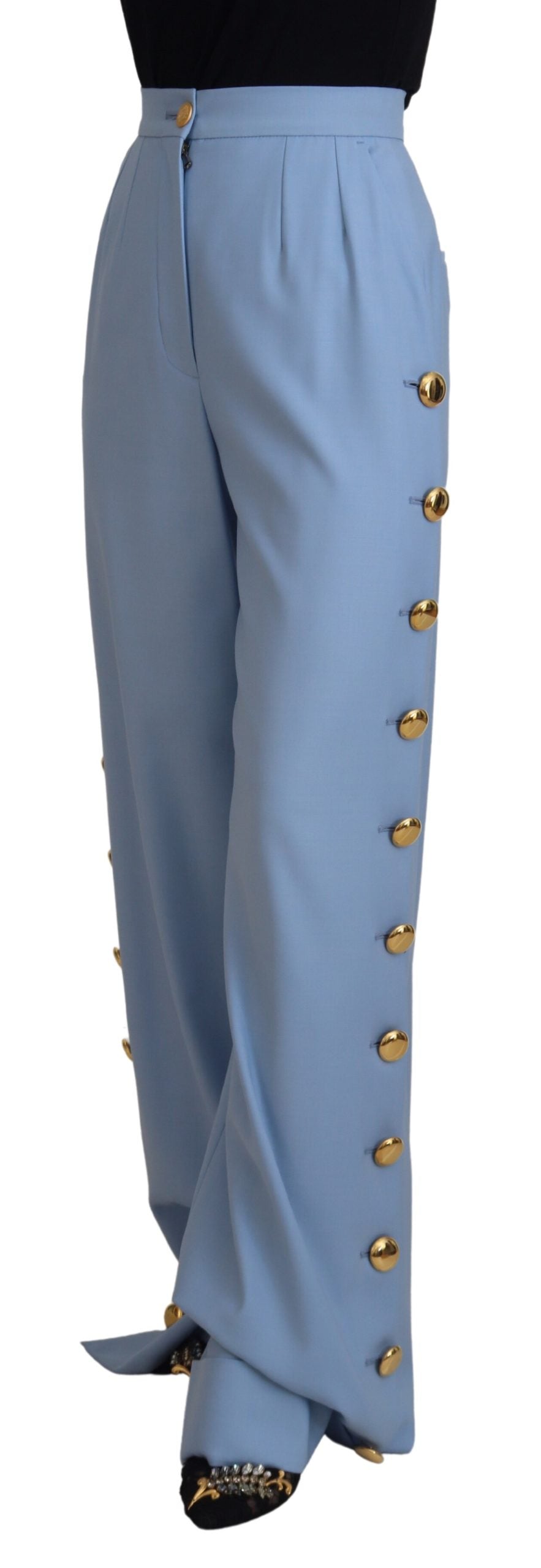 Dolce & Gabbana Women's Light Blue Button Wide Leg Pants
