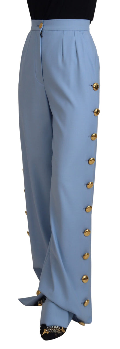 Dolce & Gabbana Women's Light Blue Button Wide Leg Pants