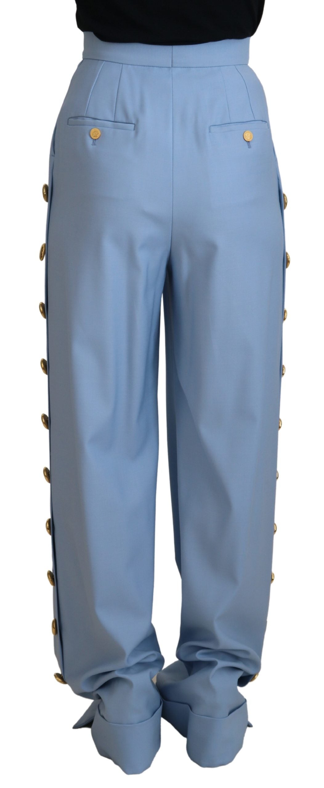 Dolce & Gabbana Women's Light Blue Button Wide Leg Pants