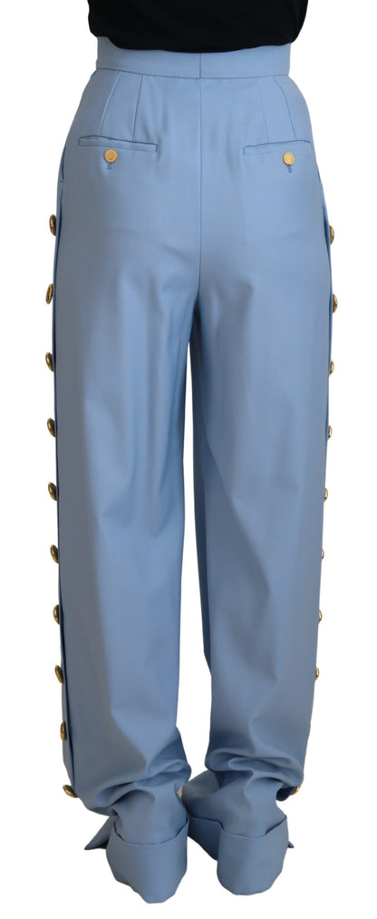 Dolce & Gabbana Women's Light Blue Button Wide Leg Pants