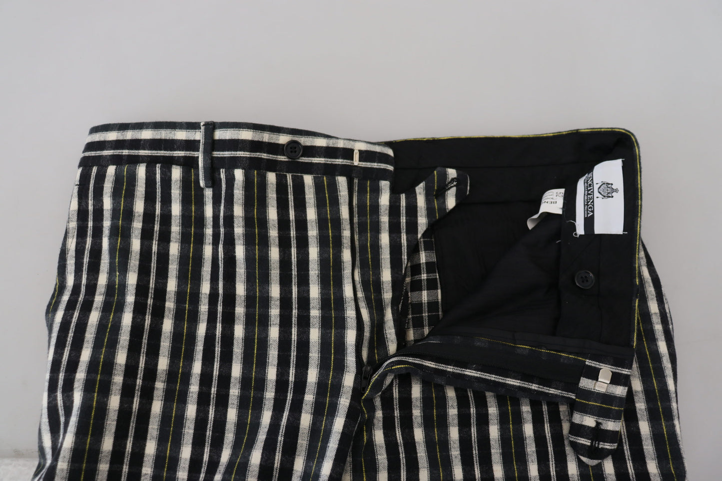 Bencivenga Men's Black Checkered Cotton Casual Pants
