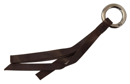 Costume National Brown Leather Silver Tone Metal Keyring Keychain