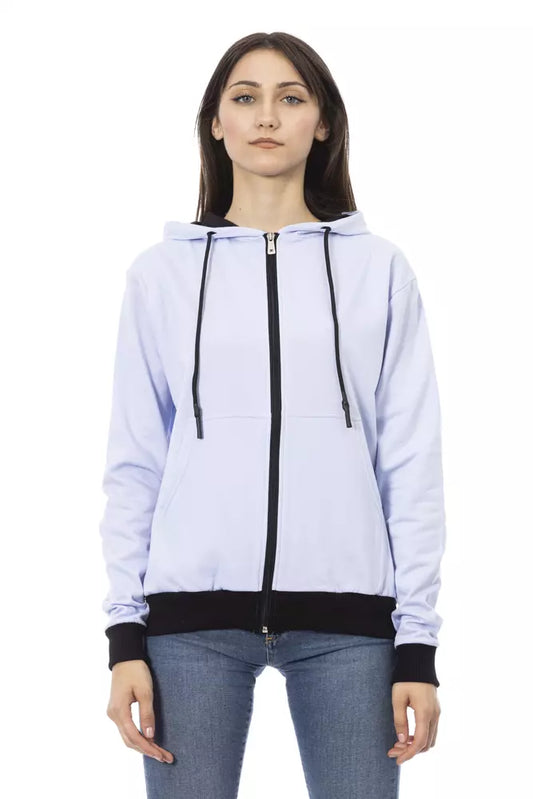 Baldinini Trend Women's Light Violet & Black Cotton Hooded Cardigan Sweater