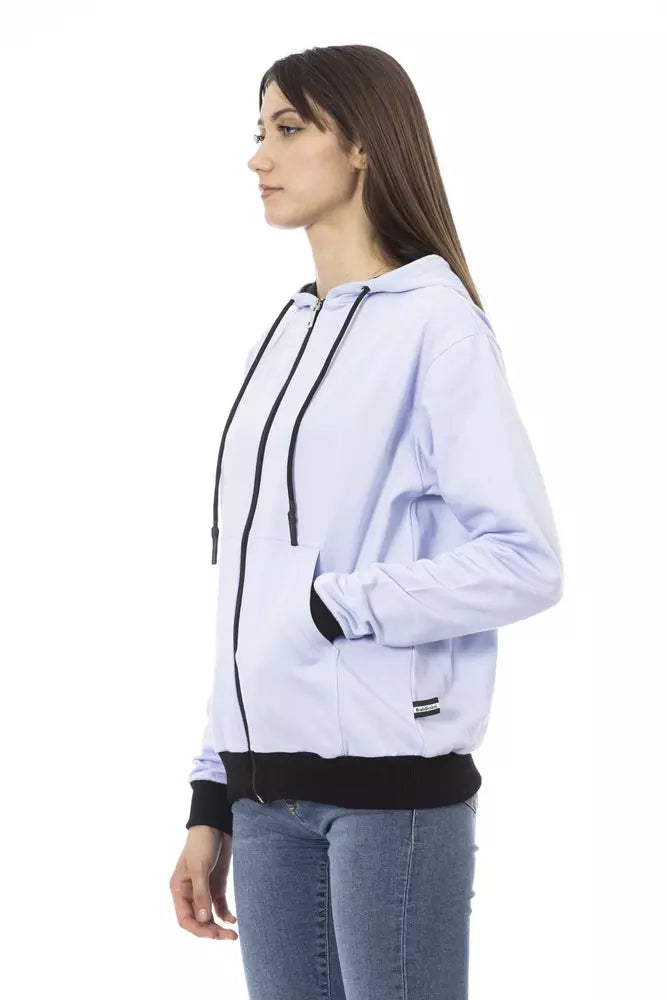 Baldinini Trend Women's Light Violet & Black Cotton Hooded Cardigan Sweater