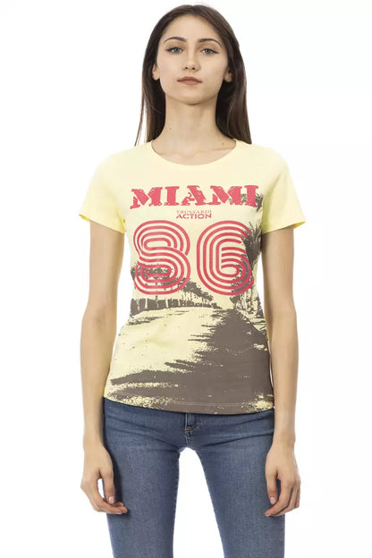 Chic Yellow Short Sleeve Tee With Front Print