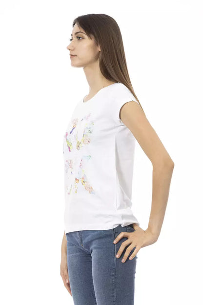 Trussardi Action White Cotton Branded Graphic Print Ladies' T-Shirt