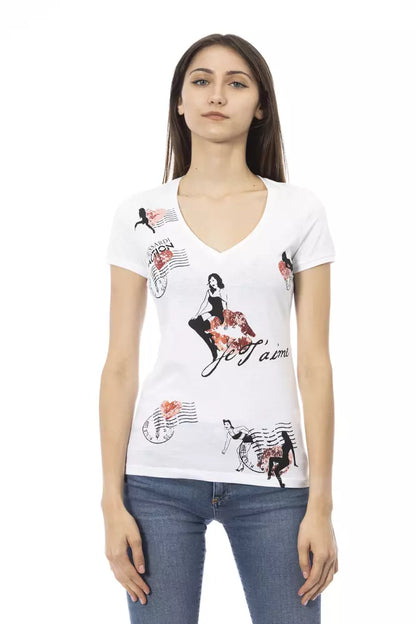 Trussardi Action White Cotton Branded Graphic Print Ladies' T-Shirt