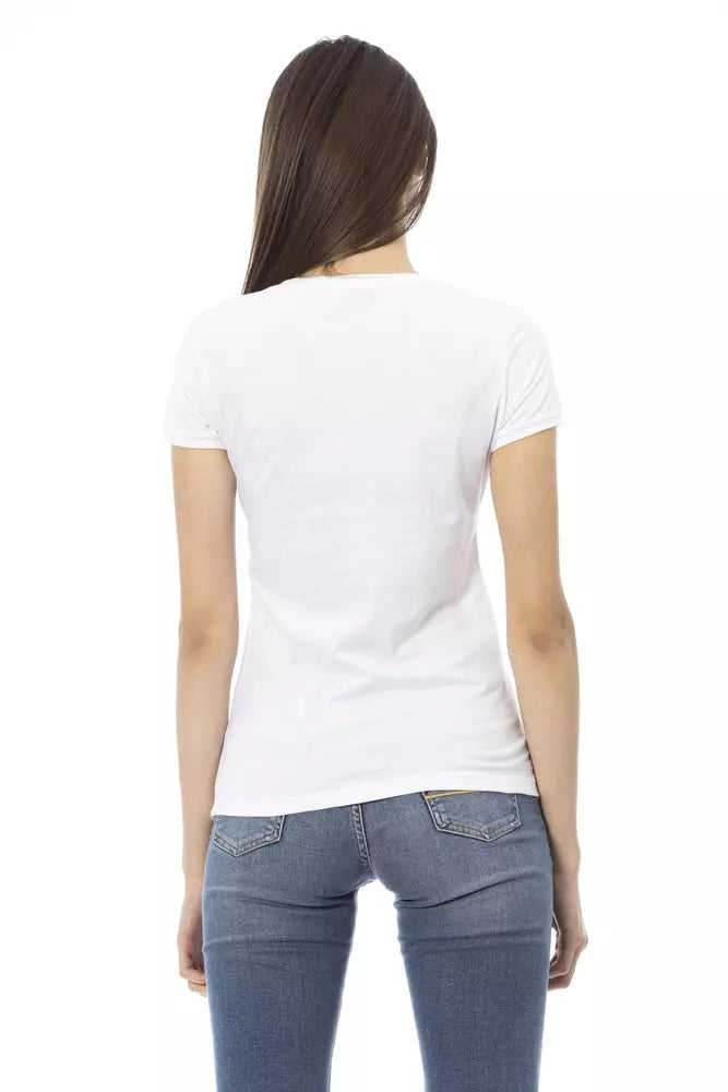 Trussardi Action White Cotton Branded Graphic Print Ladies' T-Shirt