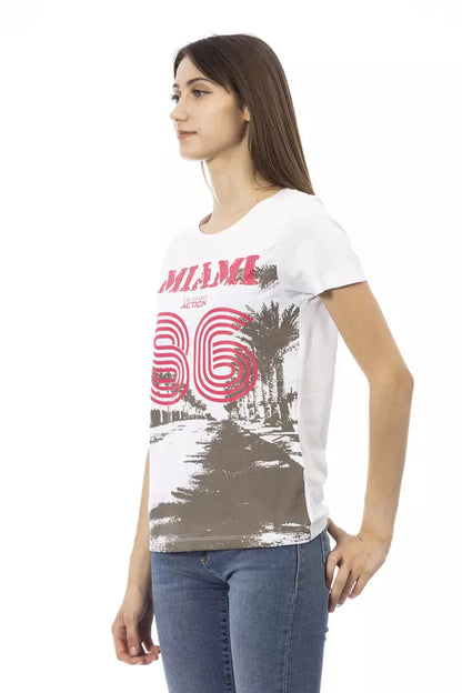 Trussardi Action White Cotton Branded Graphic Print Ladies' T-Shirt