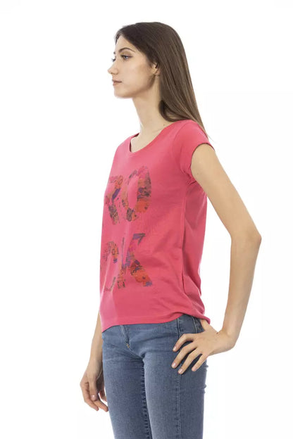 Trussardi Action Pink Cotton Branded Graphic Print Ladies' T-Shirt