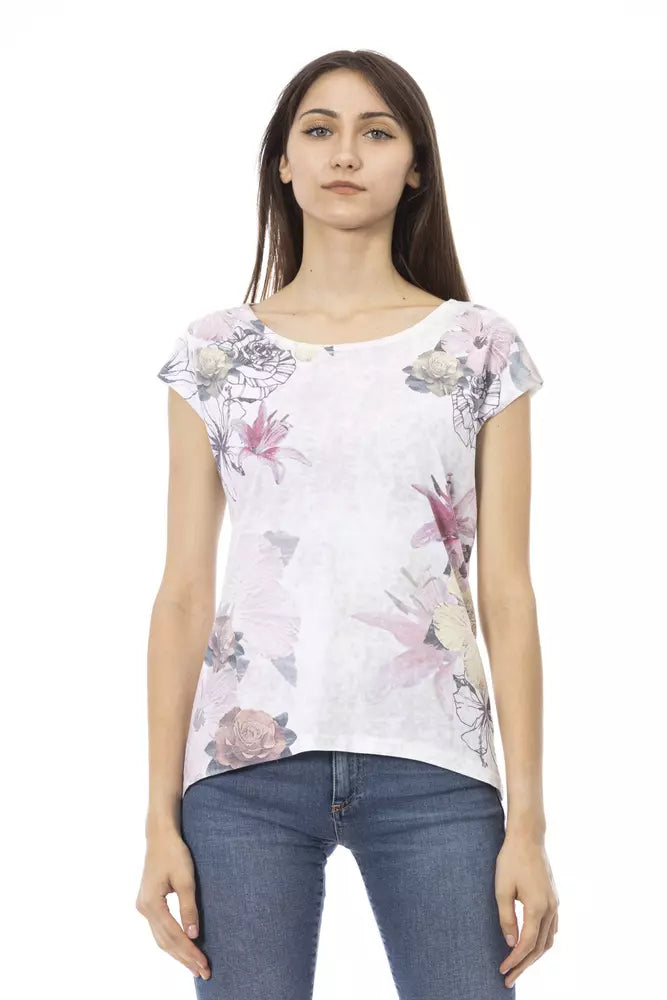 T-Shirt by Trussardi Action for women in viscose cotton white & print features an on trend silhouette, perfectly showcasing a on trend and round neckline for an elevated aesthetic.