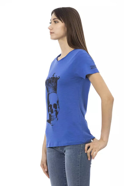 Trussardi Action Women's Blue Cotton Crown Skull Print T-Shirt