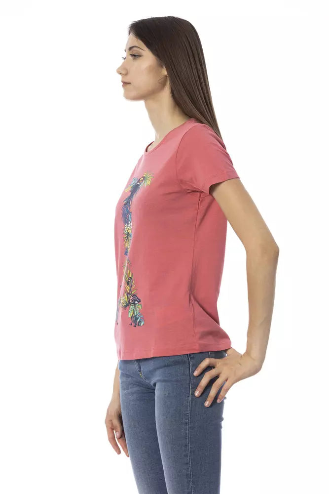 T-Shirt by Trussardi Action for women in viscose cotton fuchsia & print features an edgy silhouette, meticulously detailed with a sophisticated and round neckline for a truly edgy finish.