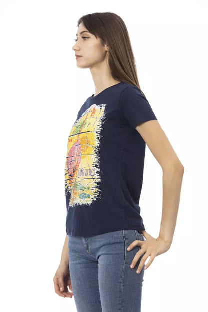 T-Shirt by Trussardi Action for women in blue & print features an on trend silhouette, perfectly showcasing a on trend and round neckline for an elevated aesthetic.
