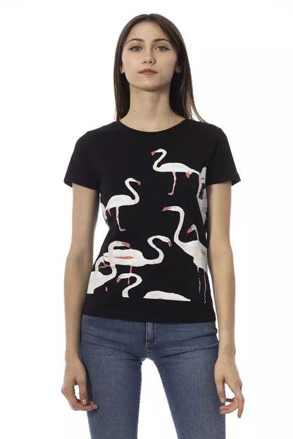 T-Shirt by Trussardi Action for women in viscose cotton black & print showcases a chic silhouette, artfully detailed with a chic round neckline and short-sleeve for a chic finish.