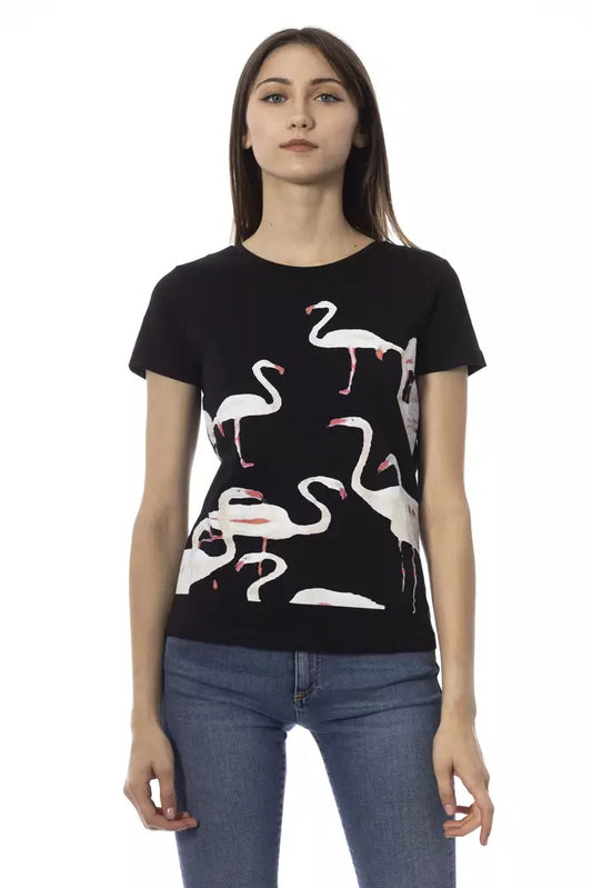 T-Shirt by Trussardi Action for women in viscose cotton black & print showcases a chic silhouette, artfully detailed with a chic round neckline and short-sleeve for a chic finish.