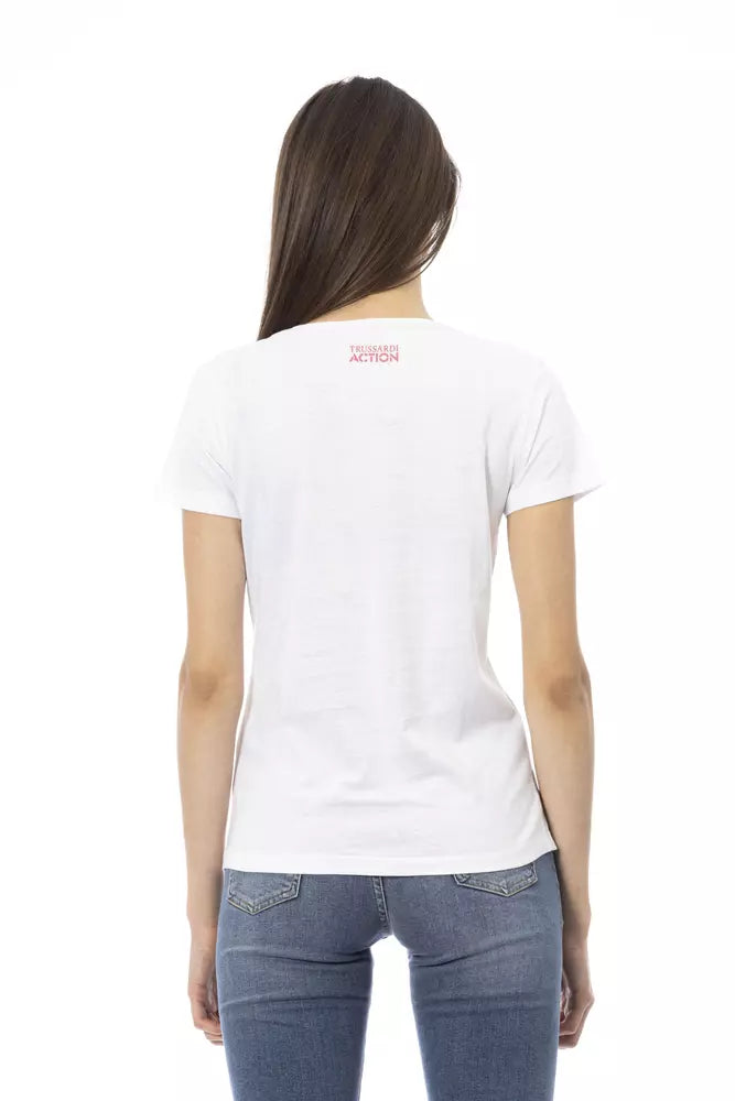 T-Shirt by Trussardi Action for women in viscose cotton white & print features an edgy silhouette, meticulously detailed with a sophisticated and for a truly edgy finish.