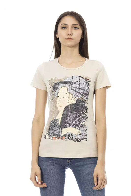 Beige Short Sleeve Cotton Blend Tee