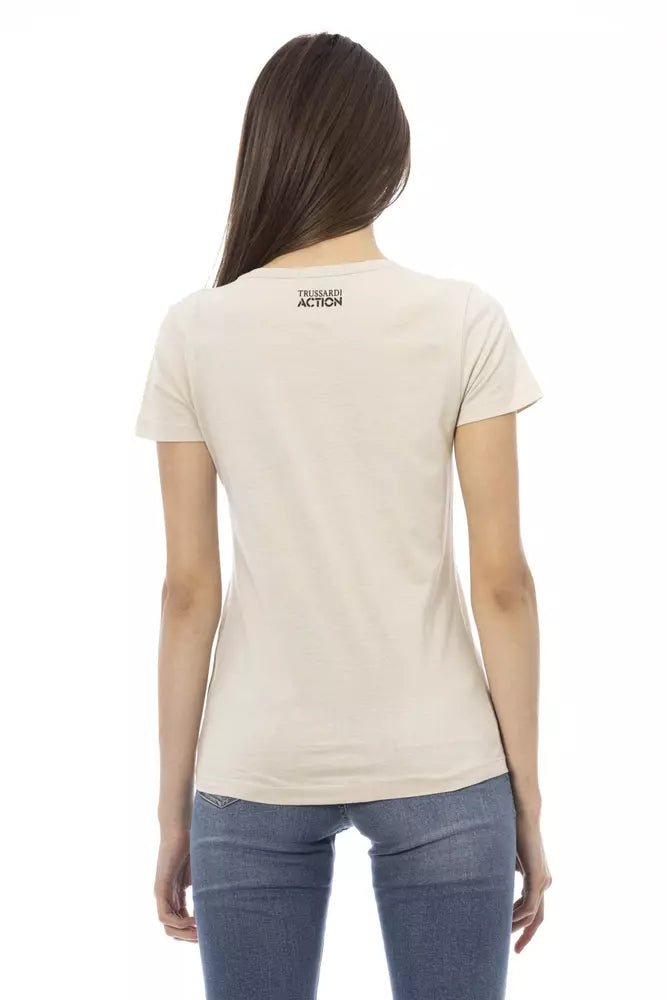 Beige Short Sleeve Cotton Blend Tee