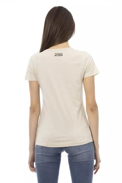 Beige Short Sleeve Cotton Blend Tee