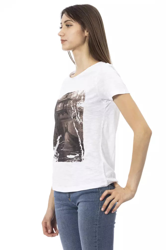 T-Shirt by Trussardi Action for women in viscose cotton canvas white & print showcases a unassuming silhouette, artfully detailed with a refined and unassuming for a sophisticated, contemporary look.