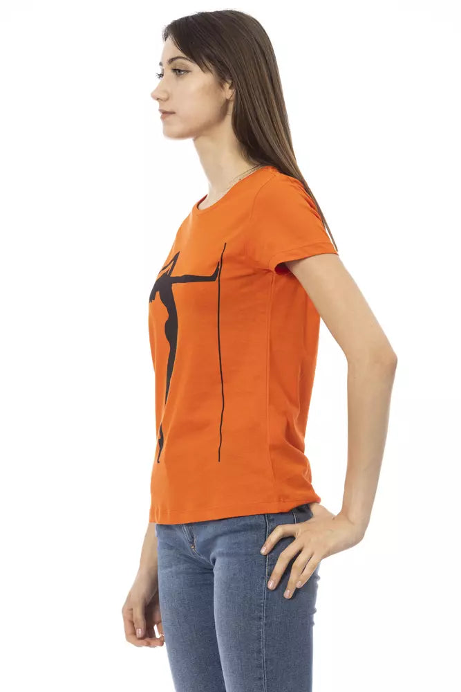 Trussardi Action Orange Cotton Branded Graphic Print Ladies' T-Shirt