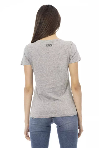 Chic Gray Short Sleeve Tee with Front Print