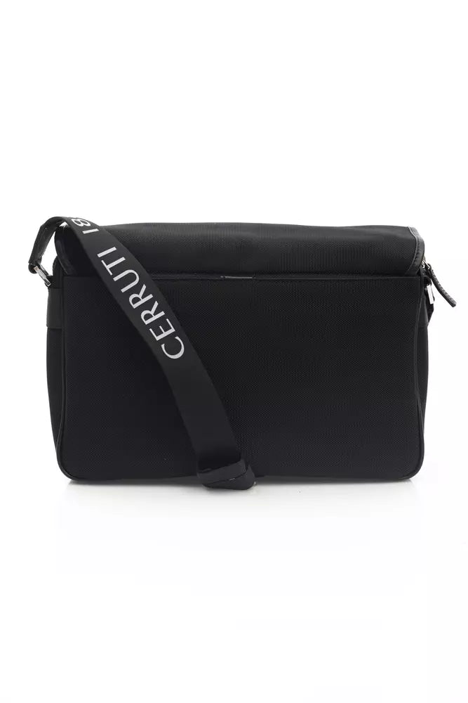 Crossbody Messenger Backpack by Cerruti 1881 for men in nylon black showcases a stately Nylon Crossbody Messenger Backpack design, featuring a secure magnetic with stately built-in-compartments and versatile crossbody-strap.