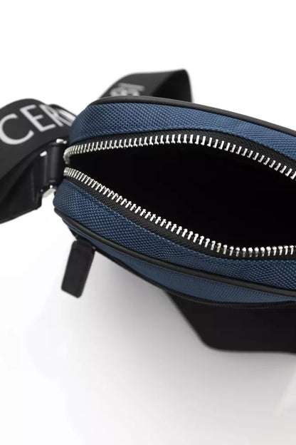 Messenger Backpack by Cerruti 1881 for men in nylon blue showcases an architectural Nylon Messenger Backpack design, featuring a secure zipper, ample built-in-compartments, and architectural shoulder-strap for a sophisticated look.