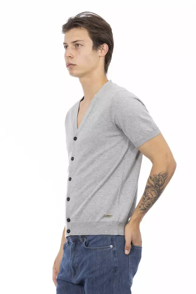 Baldinini Trend Men's Grey Cotton V-Neck Button Cardigan Sweater