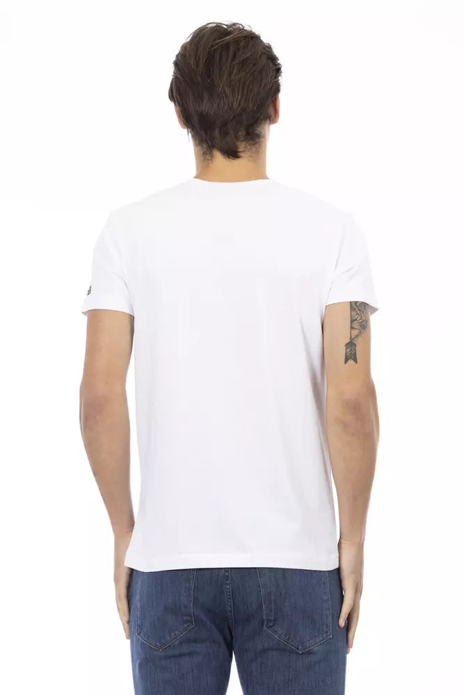 T-Shirt by Trussardi Action for men in viscose cotton white & print showcases a fashionable silhouette, elegantly detailed with a fashionable and for a sophisticated, high-fashion look.