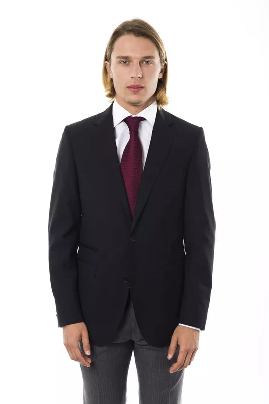 Blazer by Uominitaliani for men in wool black showcases a polished silhouette, highlighted by a refined and polished for a sophisticated finish.