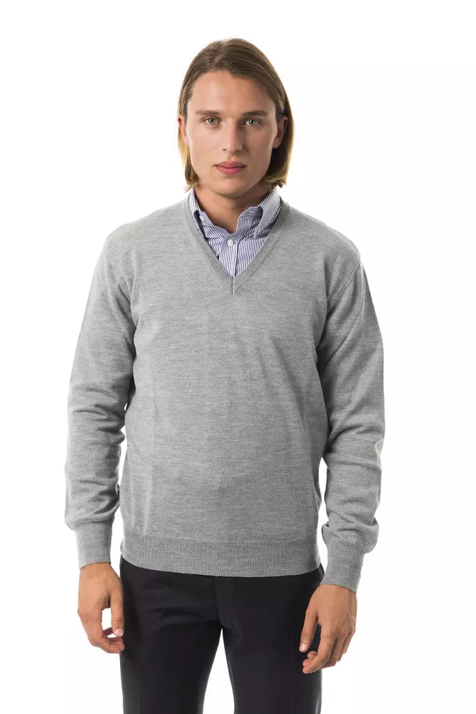 Fog Grey Uominitaliani Men's V-neck Wool Sweater