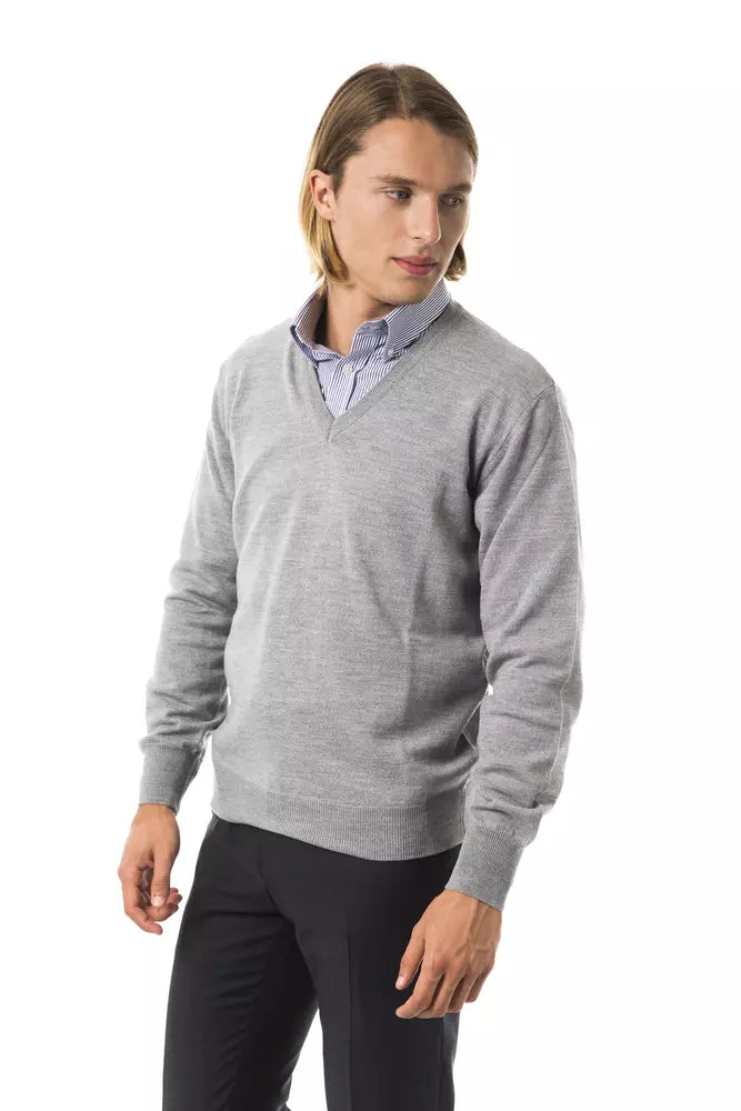 Fog Grey Uominitaliani Men's V-neck Wool Sweater